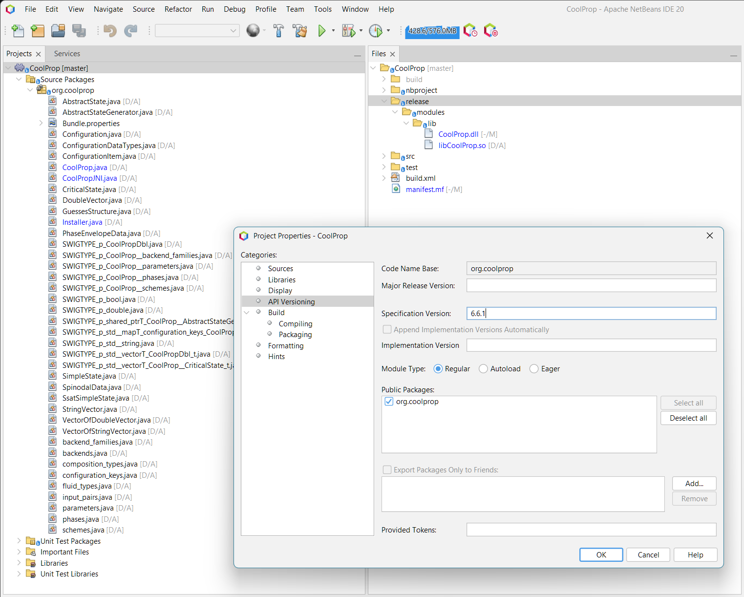 Setup of NetBeans module for CoolProp library.