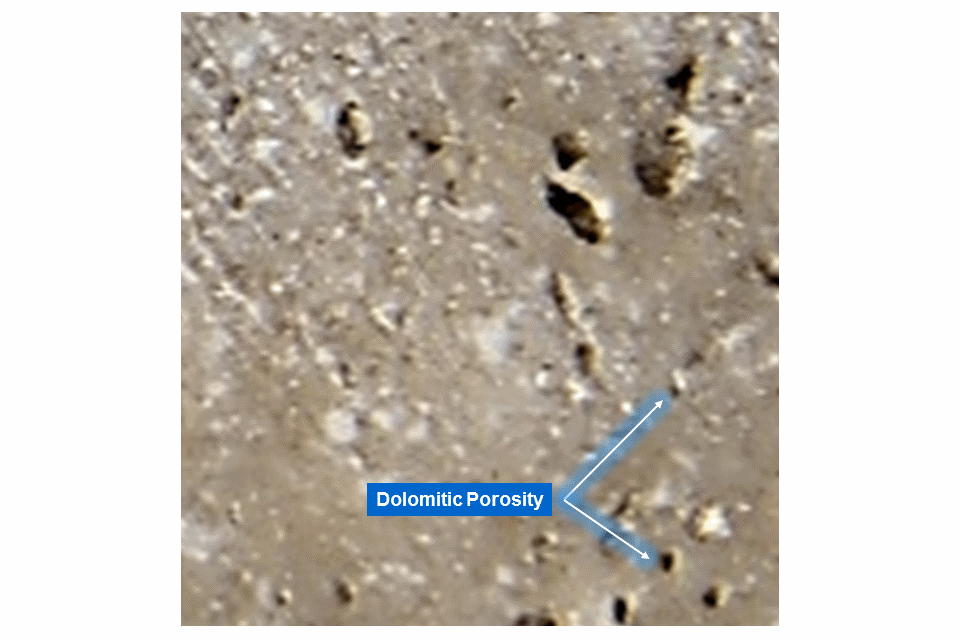 Evidence of dolomitic porosity on core